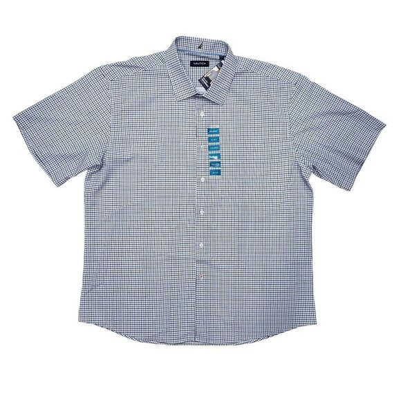 Nautica Performance Dress Shirt SS Blue Check Stretch Cooling Mens XXL 2XL NWT - Picture 2 of 12